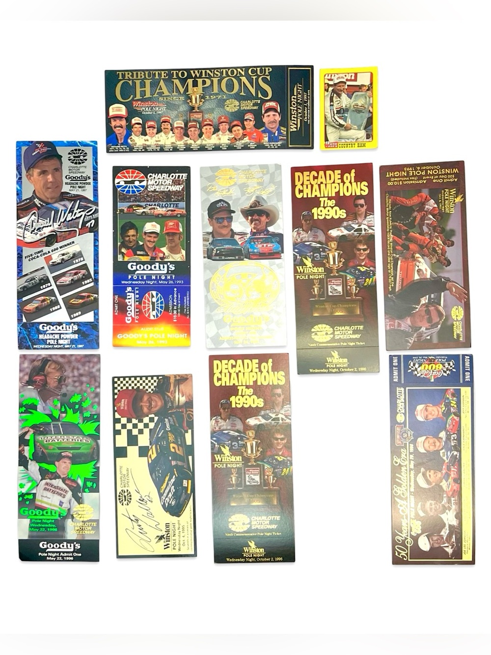 Vintage 90s NASCAR Ticket Lot Charlotte Motor Speedway Pole Night 11 PCS
